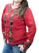 Alpakaandmore Women Embroidered Cardigan Peruvian Alpaca Wool Red (X-Large) - £88.90 GBP