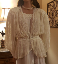 Vtg Jonquil Diane Samandi 80s Lace Victorian Peplum Jacket Big Shoulders Bridal - £296.70 GBP
