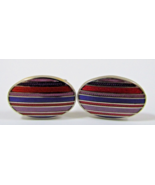 Duchamp London Enamel Oval Cufflinks Striped Pattern - $1,445.68 MXN