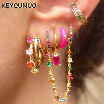 Gold Filled Stud Earrings Set For Women Ear Cuffs Colorful Zircon Dangle Hoop Ea - £1.55 GBP+
