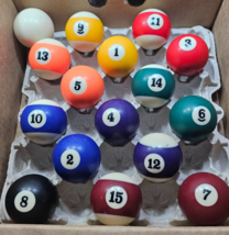 Billiard Balls Full Set Pool Table 2-1/4&quot; Vintage with Brush Pool Balls - £23.60 GBP