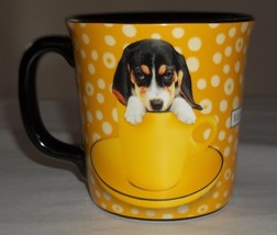 Beagle Pup Puppy Sits in Yellow Mug Keith Kimberlin Black Interior Coffee Cup - £10.27 GBP