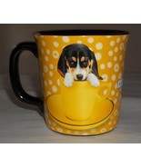 Beagle Pup Puppy Sits in Yellow Mug Keith Kimberlin Black Interior Coffe... - $12.86