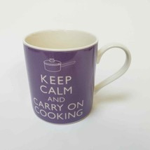 KEEP CALM and CARRY ON COOKING Coffee Mug Cup Purple White - $22.72