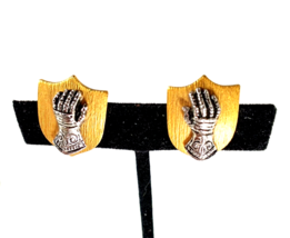 Vintage BERGERE Gold Color SHIELD CLIP ON Earrings signed - £20.71 GBP