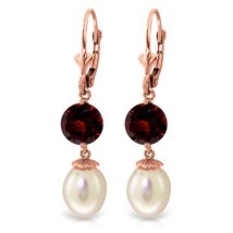 Galaxy Gold GG 14k Rose Gold Leverback Earrings with Pearls and Garnets - £271.05 GBP+