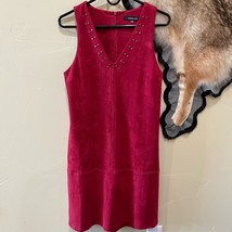 SugarLips Faux Suede Grommet Sleeveless Shift Dress Festival Boho Red Gold S - £13.91 GBP