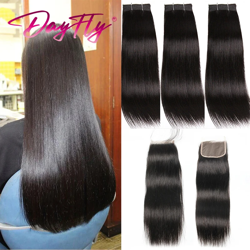 Double Drawn Real Virgin Hair 3 Bundles Indian Hair Bundles with Closure For - £23.14 GBP+