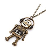 DJ ROBOT CHARM NECKLACE 3&quot; Pendant 26&quot; Chain Headphones Bronze Color Met... - $6.95