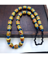 vintage Egyptian style Yellow Ceramic blue glass beads beautiful necklac... - €63,88 EUR