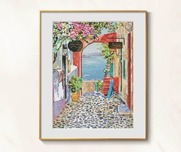 Summer Sea Cross Stitch Greece Seaside Pattern pdf - Old street cross st... - $11.29