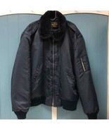 Vtg navy Timber King Full Zip Bomber Jacket WPL 10881 Sz XL Faux Fur Col... - £52.79 GBP