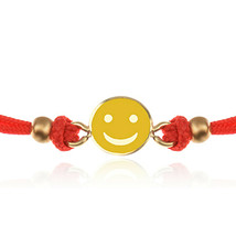 Kabbalah Red String Bracelet 14k Solid Gold Smiley Face Charm Happy Face Smile - £118.74 GBP