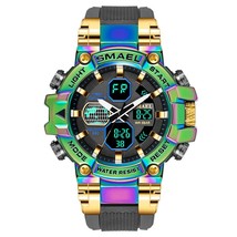 SMAEL Colourful Military Sport Watch Men Auto Date Dual Time LED Display Watches - £38.01 GBP