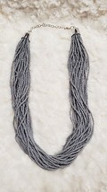 21&quot; Gray Seed Beads Multiply Strands Silver Adjustable Necklace - £7.75 GBP