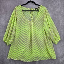 Heart Soul Plus Green Neon Tan Yellow Chevron Sheer Wrap Geometric Top P... - $20.00