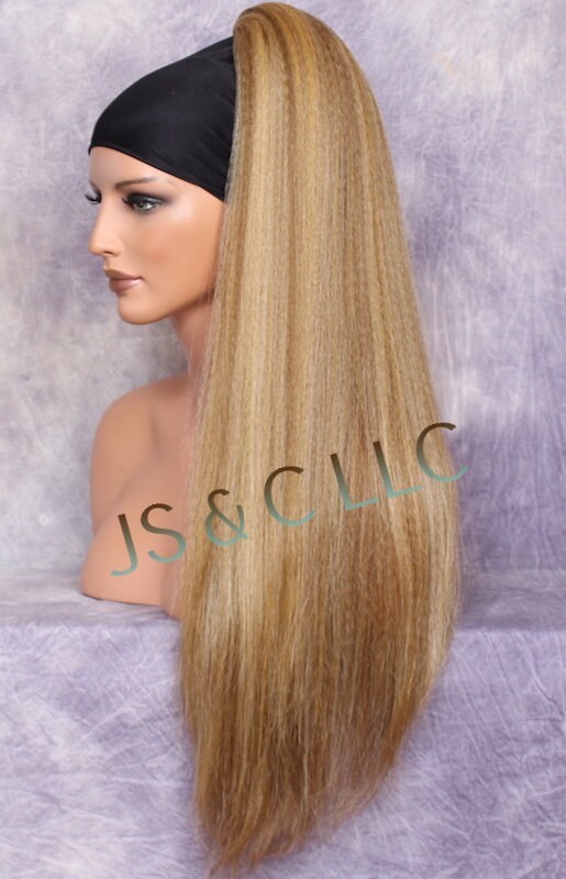 28&quot; Blonde Lite Brown Liite auburn Mix Human hair Blend Textured Straigh... - $45.95