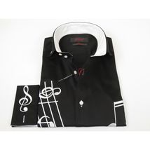 Mens AXXESS Musician Singer Cotton Shirt Turkey Musical Notes 724-22 Black White image 4