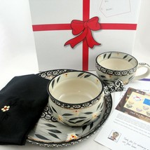 Temp-tations Old World Black Lunch In A Box 4 pc Set Plate Latte Mug Soup Crock - £28.89 GBP