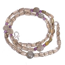 Natural Smoky Quartz Amethyst Gemstone Mix Shape Beads Necklace 17&quot; UB-3953 - £8.52 GBP