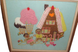 Vintage Embroidery Gingerbread House Candy cane Icecream Hearts Framed kidcore - £134.46 GBP