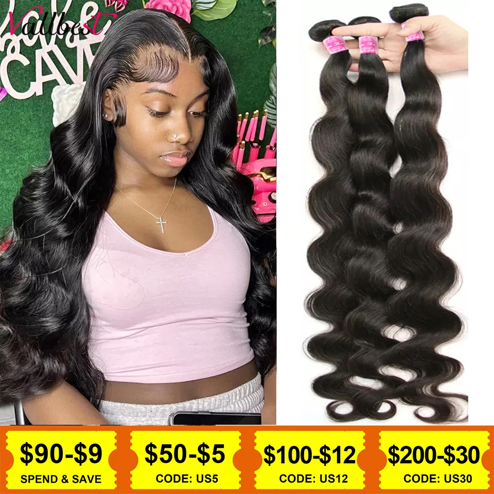 Vallbest Body Wave Bundles Human Hair 8-32 Inch Remy Hair Extensions 1/3/4 Pcs - $8.92+
