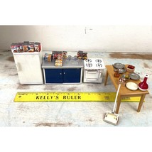 Vintage 42-Piece Dollhouse Kitchen Set–Table, Food, Plates, Eggs, Stove, Fridge  - £35.91 GBP