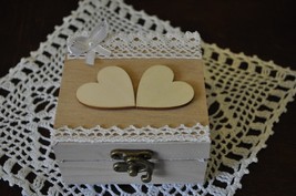 Wooden, closed casket, box for wedding rings decorated in a rustic style - $26.67