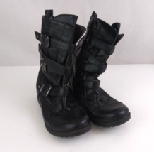 G By Guess Women&#39;s Black Leather Side Zip Boots Studded Buckle Accents Size 6 - £15.21 GBP
