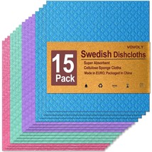 15-Pack, Swedish Dish Clothes,Absorbent Dishcloths For Kitchen, Cellulos... - £28.32 GBP