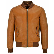 Men Brown Bomber Jacket Genuine Lambskin Leather Classic Handmade Biker Jacket - $110.10+