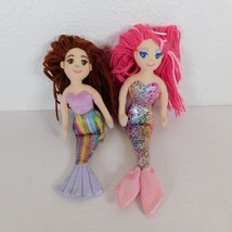 Lot of 2 Aurora Mermaid Plush Dolls 10&quot;-12&quot; Stuffed Animal Mystical Pink Rainbow - £11.56 GBP