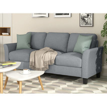 3-Seat Sofa Living Room Linen Fabric Sofa (Gray) - £378.54 GBP