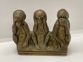 Small Bronze monkeys figure figurine hear no speak no see no evil Desk Decor - £29.50 GBP