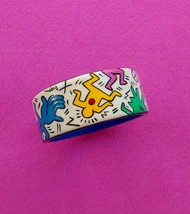 Art Bangle from wood handmade acrylic painting Keith Haring Jewelry Ladies Gift - £47.35 GBP