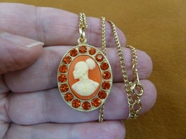CA30-141) RARE African American LADY orange + ivory CAMEO brass pendant necklace - £23.08 GBP