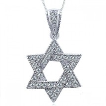 0.50 Ct Diamond Star Magen David Pendant Rolo Chain Necklace 14k White Gold - £435.18 GBP
