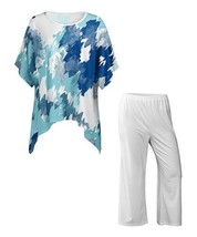 Lily Blue Abstract Sidetail Tunic &amp; White Straight-Leg Pants- XL - £25.78 GBP