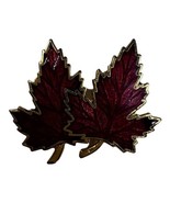 Vintage Double Red Maple Leaf  Enamel Brooch Pin Estate Jewelry Gold Tone  - $16.35