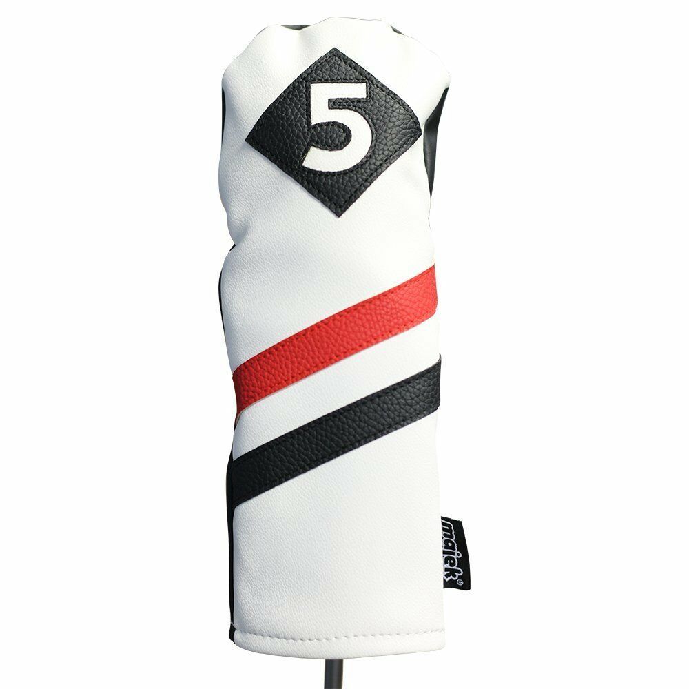 Majek Retro Golf #5 Fairway Wood Headcover White Red Black Vintage Leath... - $16.56
