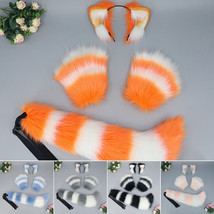 Faux Fur Wild Animals Ears Headband Stripe Furry Tail Hairband Cosplay Costume - £23.98 GBP