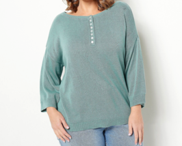 Candace Cameron Bure Soft Boatneck Half Placket Sweater- Trellis, 3X - $27.72