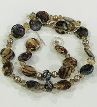 Donna Dressler Sterling Silver &amp; Abalone Shell Crystal Beaded Necklace &amp;Bracelet - £35.41 GBP