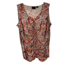 Tribal Womens Blouse Multicolor Floral Sleeveless Scoop Neck Pullover Ruched XL - £18.57 GBP