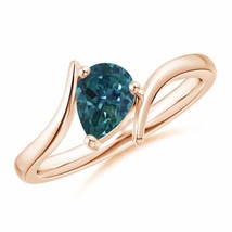 ANGARA Bypass Pear-Shaped Teal Montana Sapphire Ring for Women in 14K Solid Gold - £1,099.65 GBP