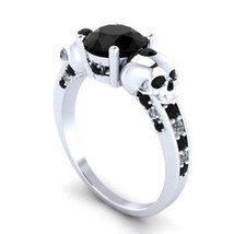 Two Skull 2.50ct Round Cut Black Moissanite Engagement 925 Sterling Silver Ring - £85.97 GBP