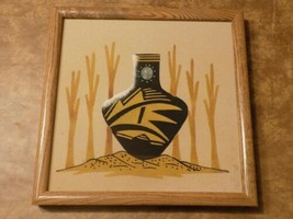 Native American Navajo Tribal Sand Painting Pottery Art Picture Framed 13&quot; x 13&quot; - £36.83 GBP