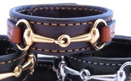 Leather Horse Bit Bracelet Bordeaux &amp; Chestnut With Brass Equestrian Snaffle - £40.10 GBP