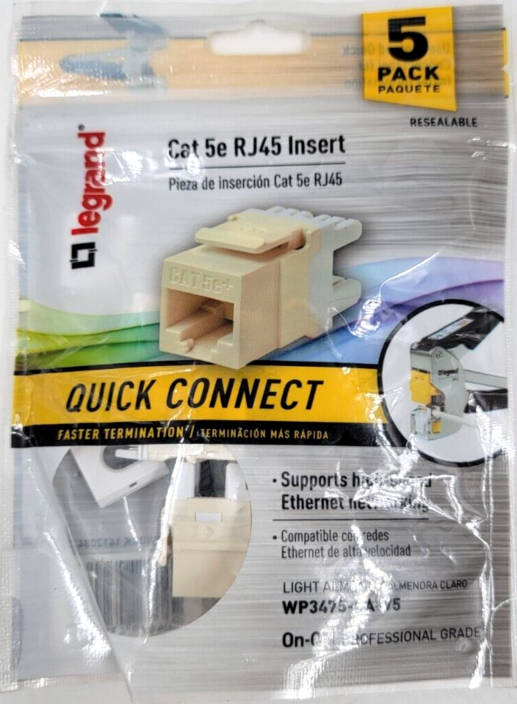 Legrand 5 pack Cat 5e RJ45 Insert Ethernet Wall Jack Quick Connect WP3475-LA-V5 - $8.00