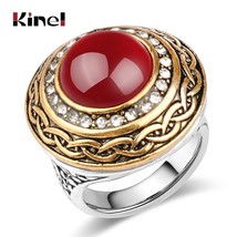 Luxury Vintage Wedding Ring For Women Gold Color Inlay Red Resin Crystal Fashion - £5.72 GBP